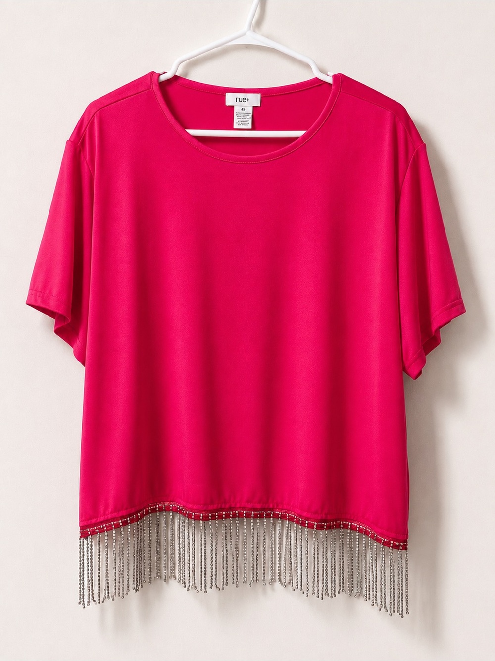 Rue21 Fuchsia Short Sleeve Tee with Beaded Fringe Hem